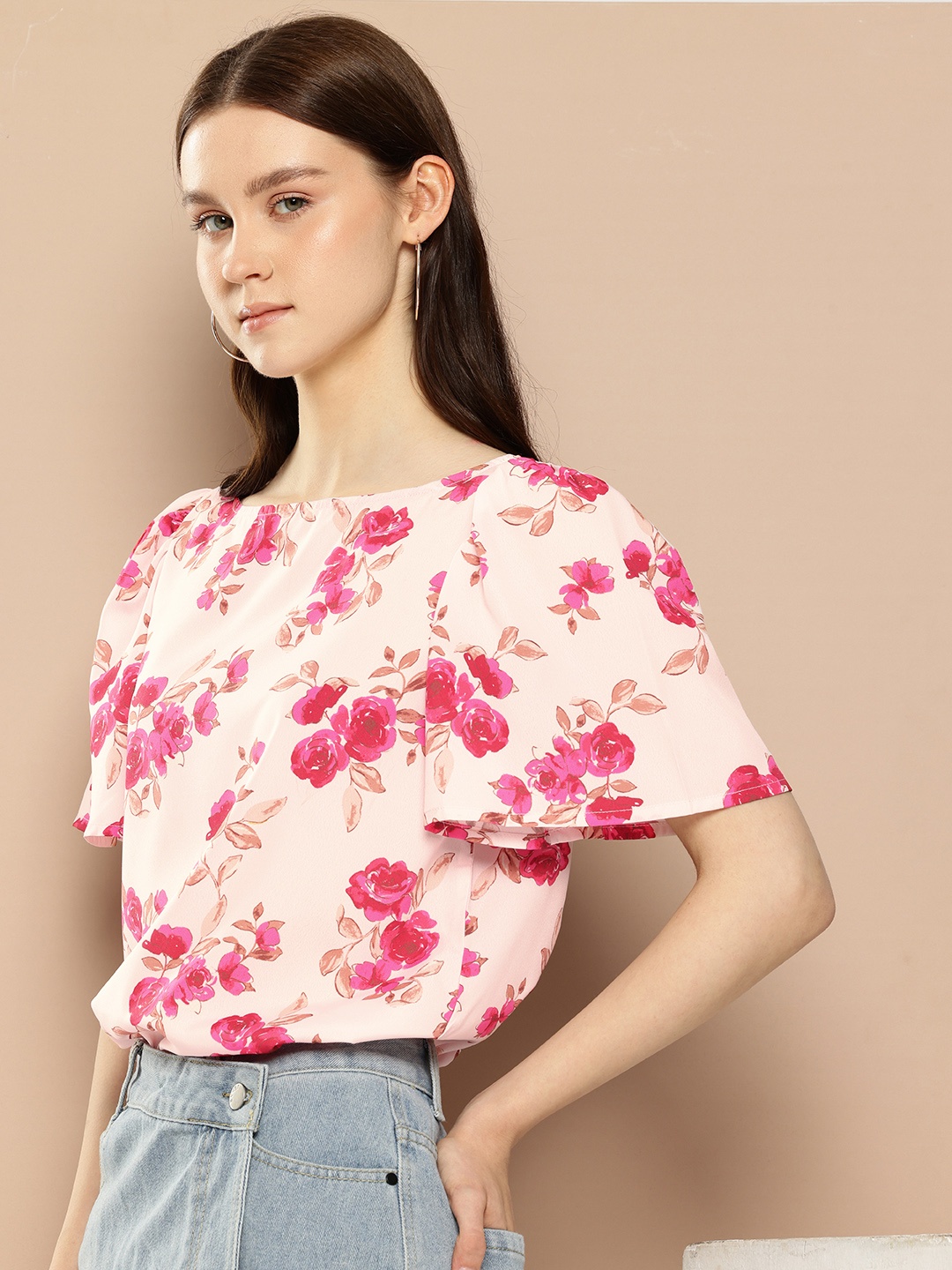 

encore by INVICTUS Floral Printed Top, Cream