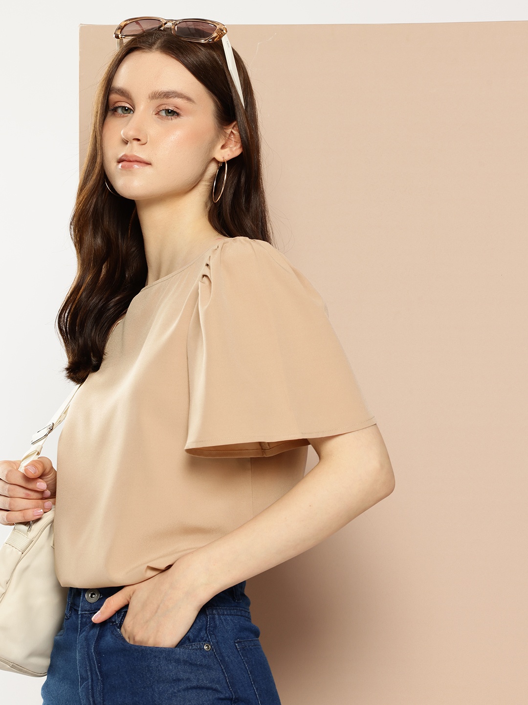 

encore by INVICTUS Flared Sleeve Top, Tan