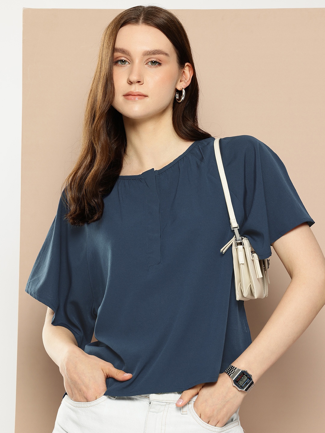 

encore by INVICTUS Boxy Fit Top, Navy blue