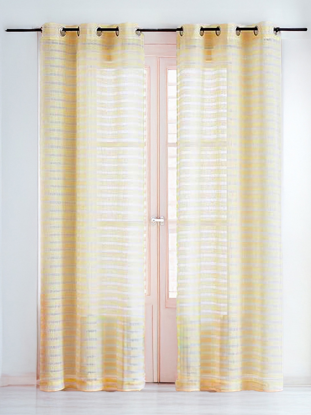 

URBAN SPACE Yellow 2 Pieces Striped Sheer Long Door Curtain