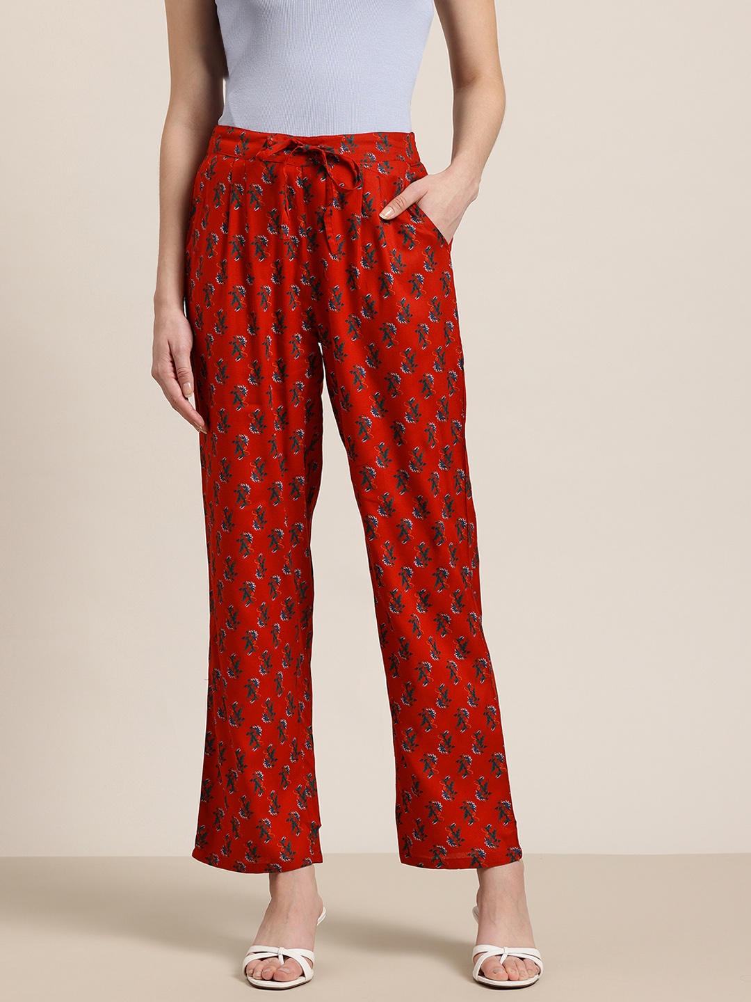 

HERE&NOW Ethnic Motifs Printed Palazzos, Red