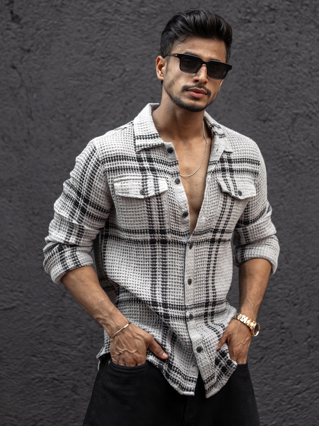 

Powerlook Men Tartan Checks Opaque Checked Casual Shirt, Grey