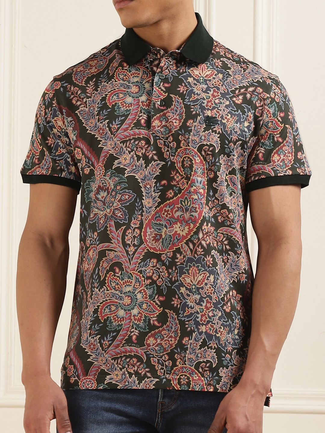 

ETRO Men Printed Polo Collar Pockets T-shirt, Navy blue