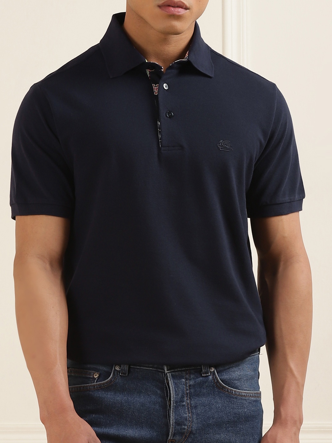 

ETRO Men Printed Polo Collar Pockets T-shirt, Navy blue