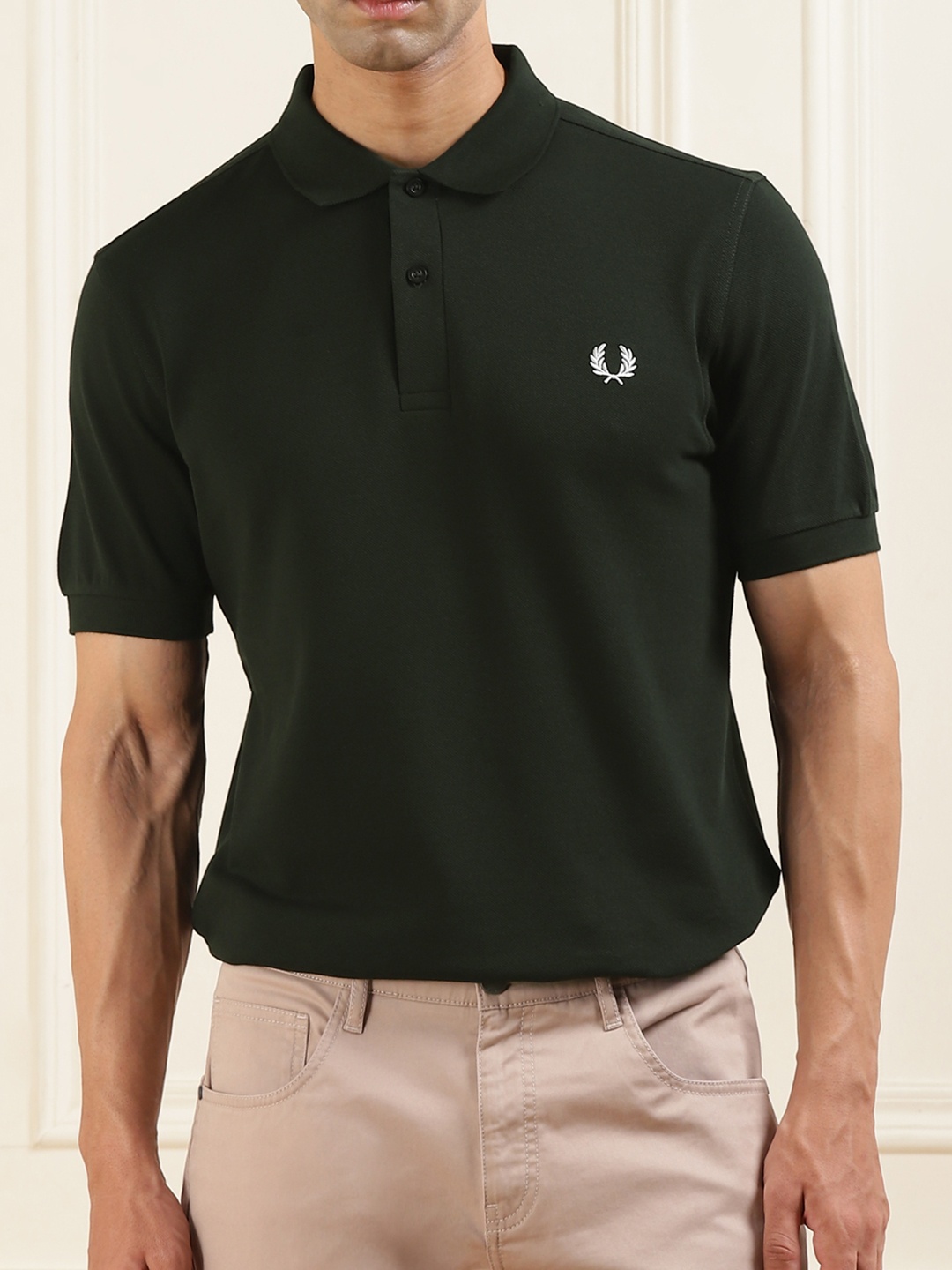 

Fred Perry Men Polo Collar Applique T-shirt, Green