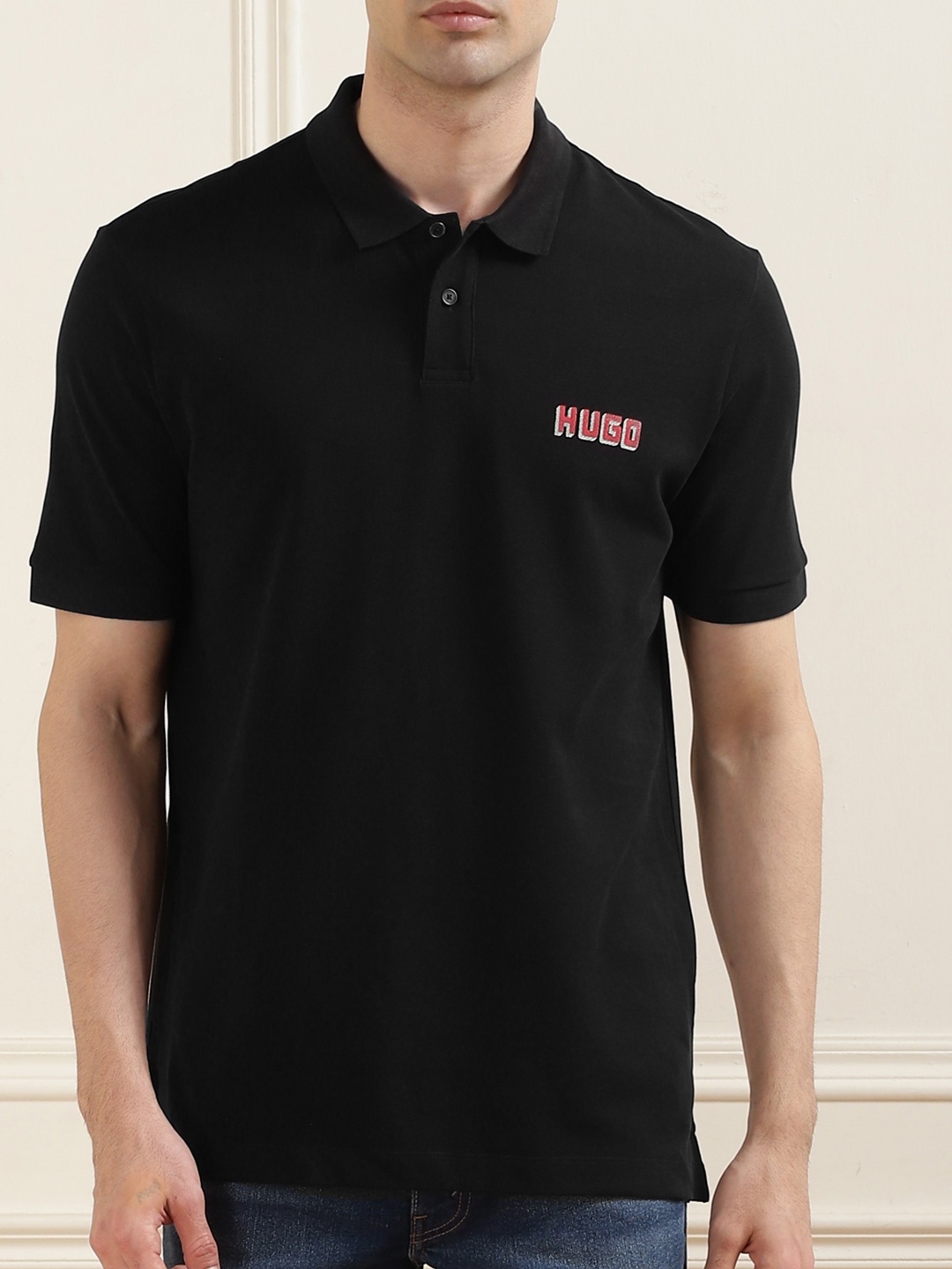 

HUGO Men Printed Polo Collar T-shirt, Black
