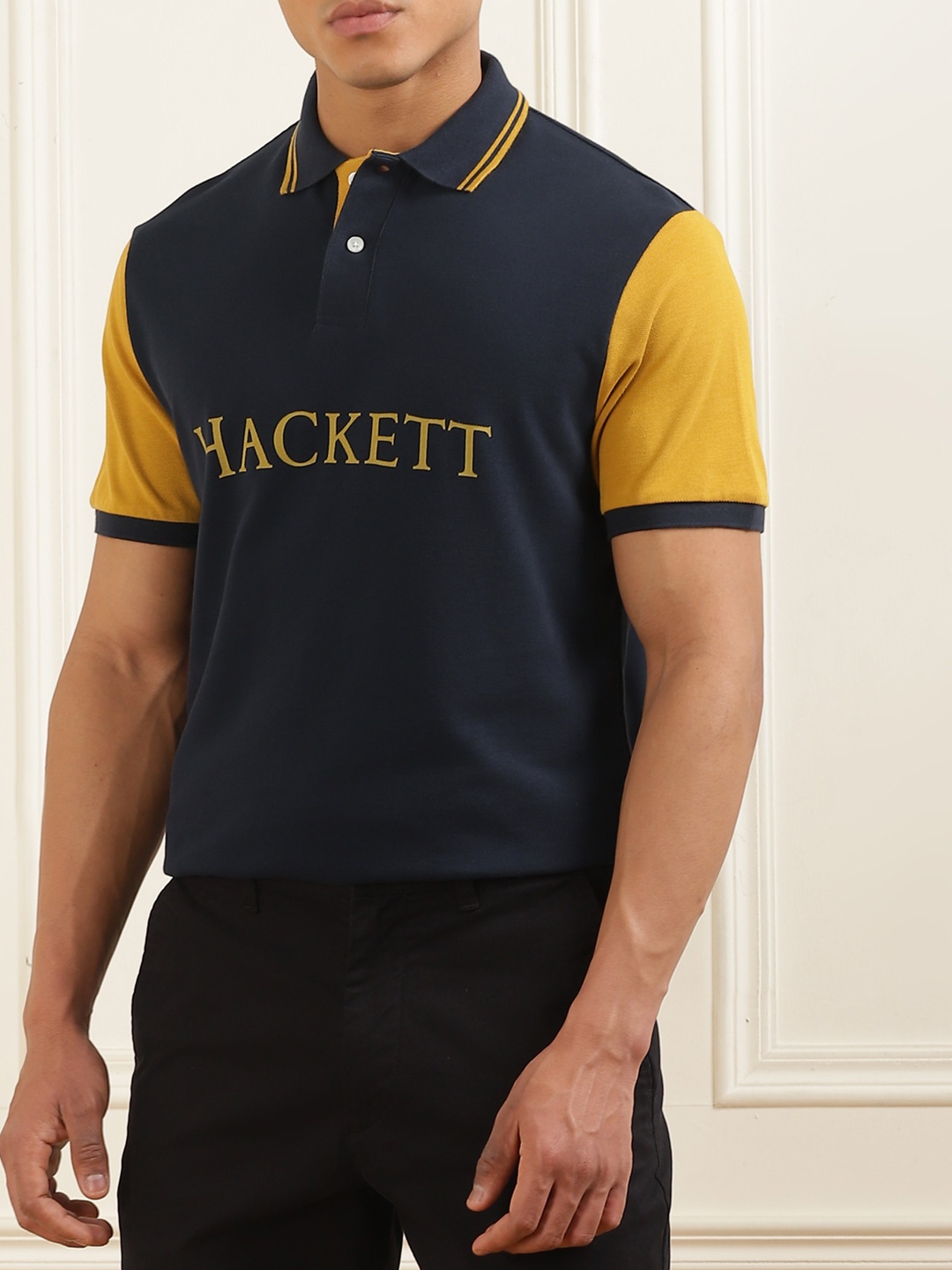 

HACKETT LONDON Men Printed Polo Collar Pockets T-shirt, Navy blue