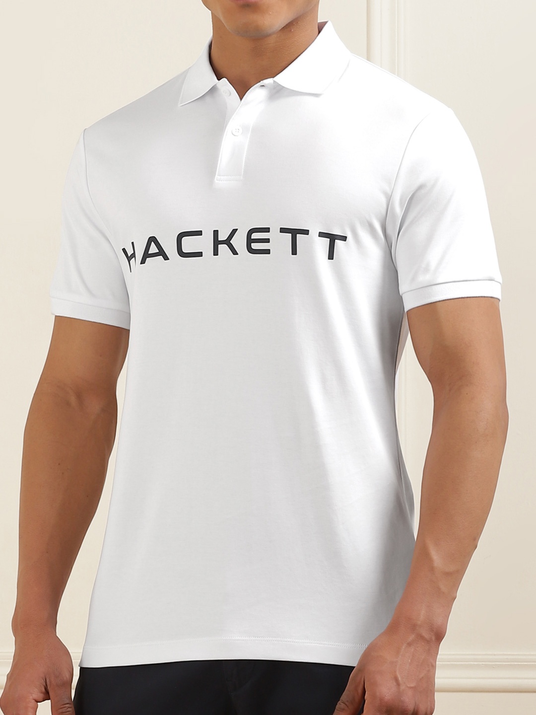 

HACKETT LONDON Men Printed Polo Collar Applique T-shirt, White
