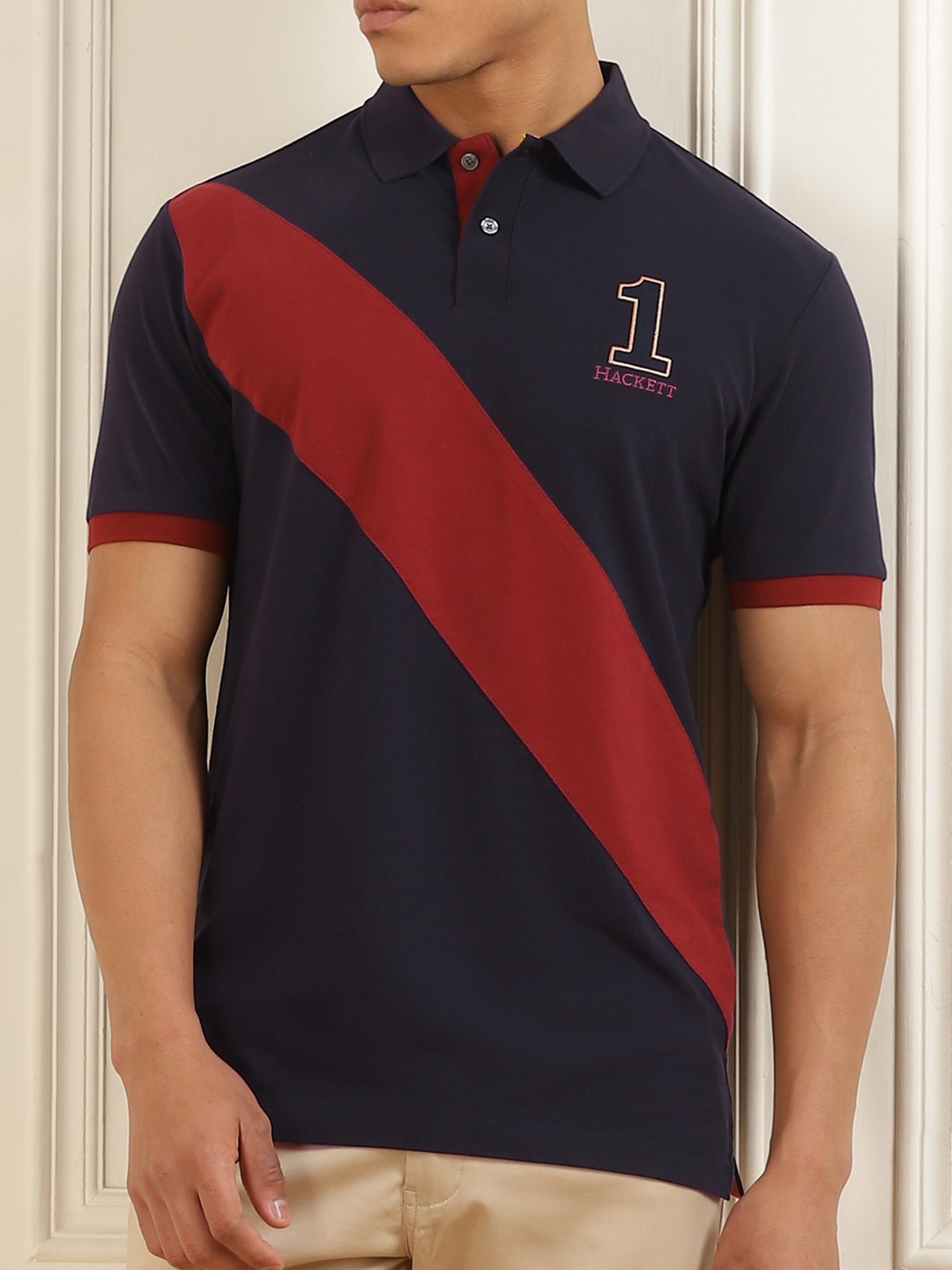 

HACKETT LONDON Men Colourblocked Polo Collar Applique T-shirt, Blue