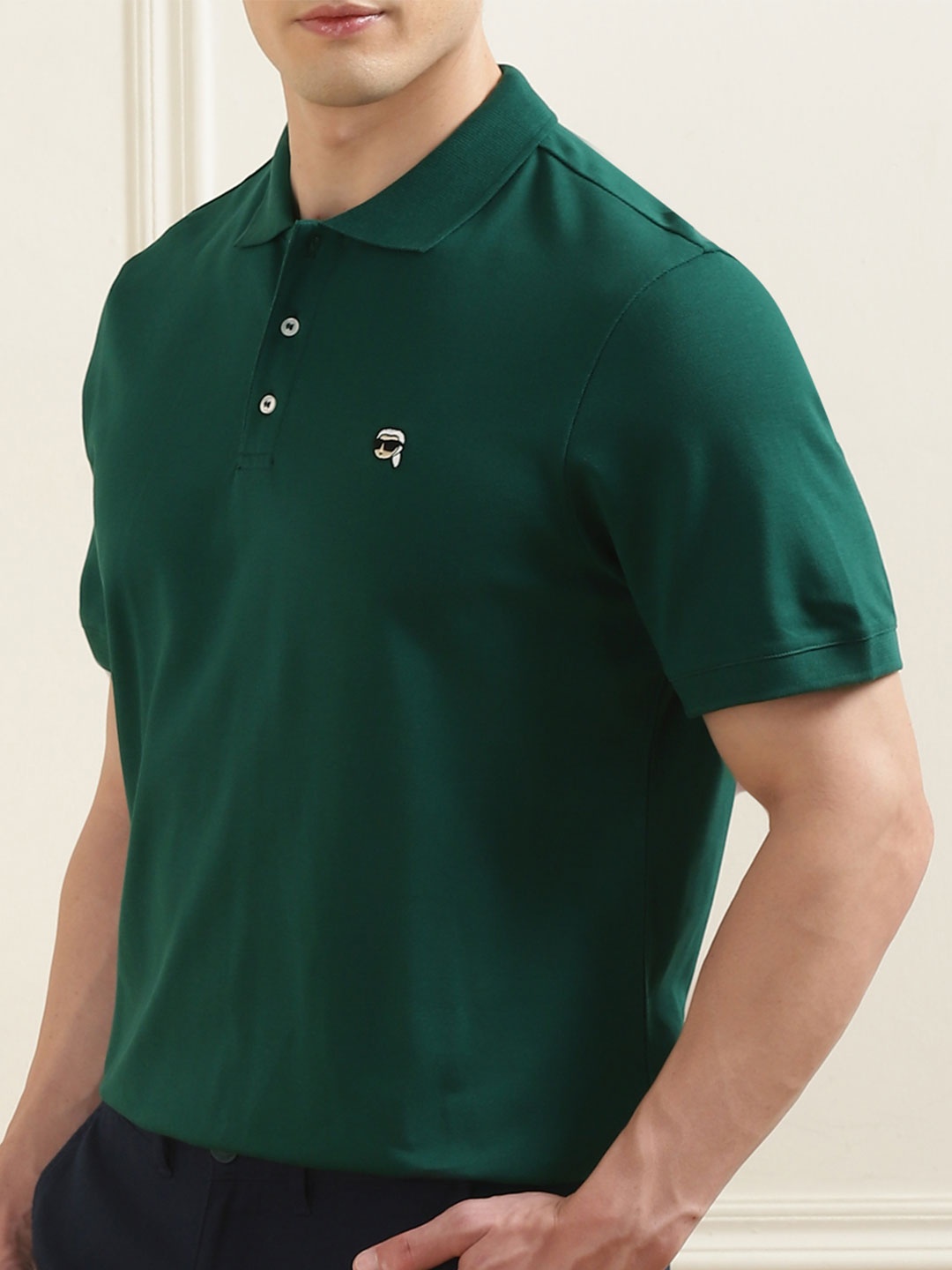

Karl Lagerfeld Men Polo Collar Applique T-shirt, Green