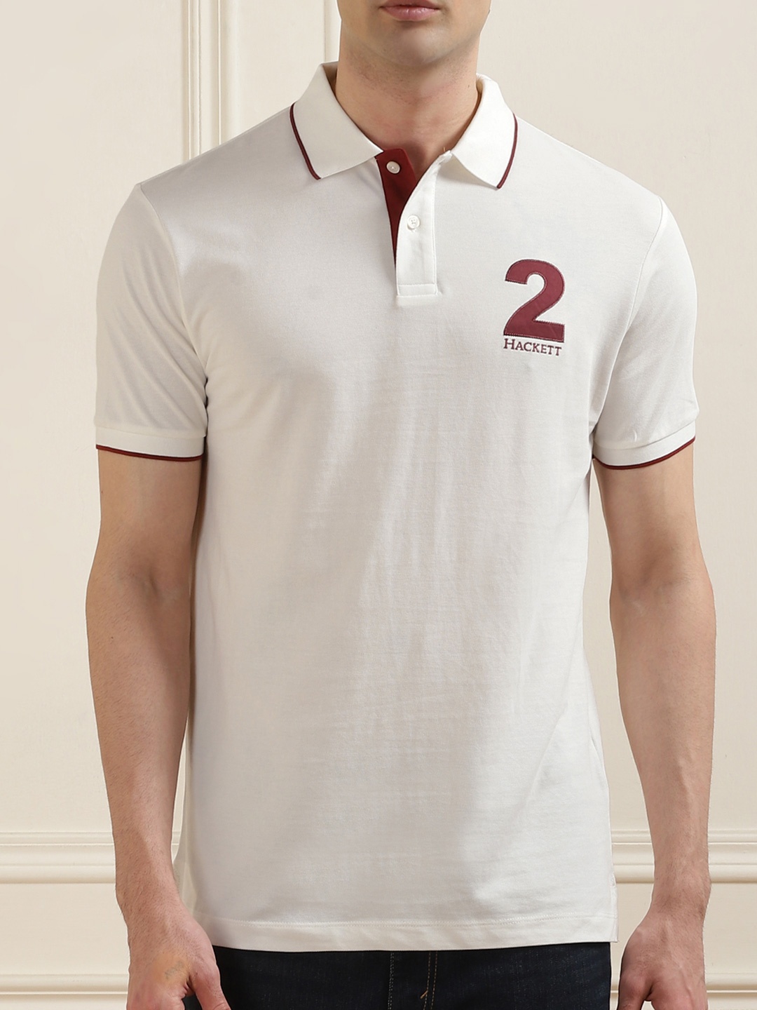 

HACKETT LONDON Men Polo Collar Applique T-shirt, White