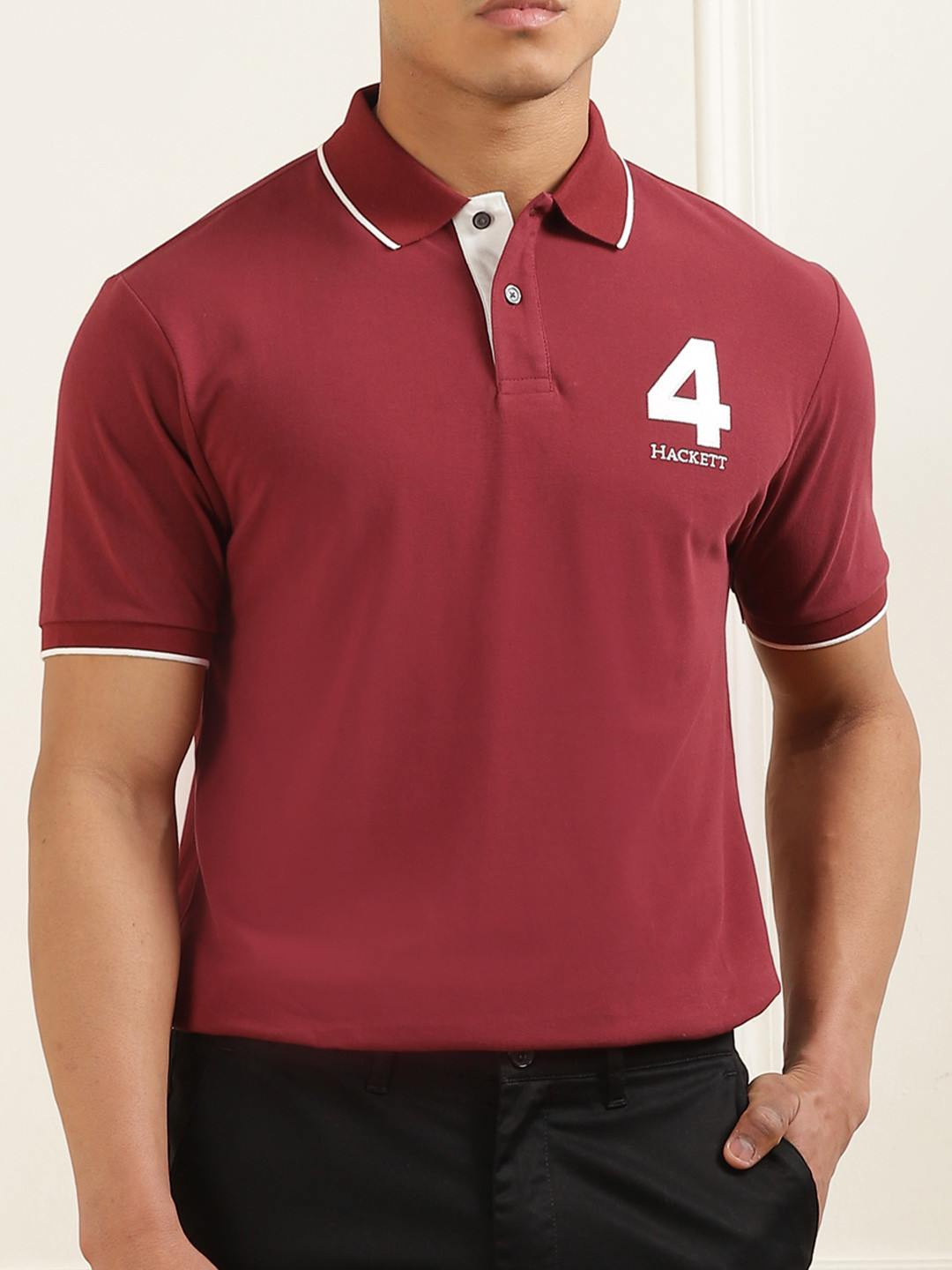

HACKETT LONDON Men Polo Collar Applique T-shirt, Red