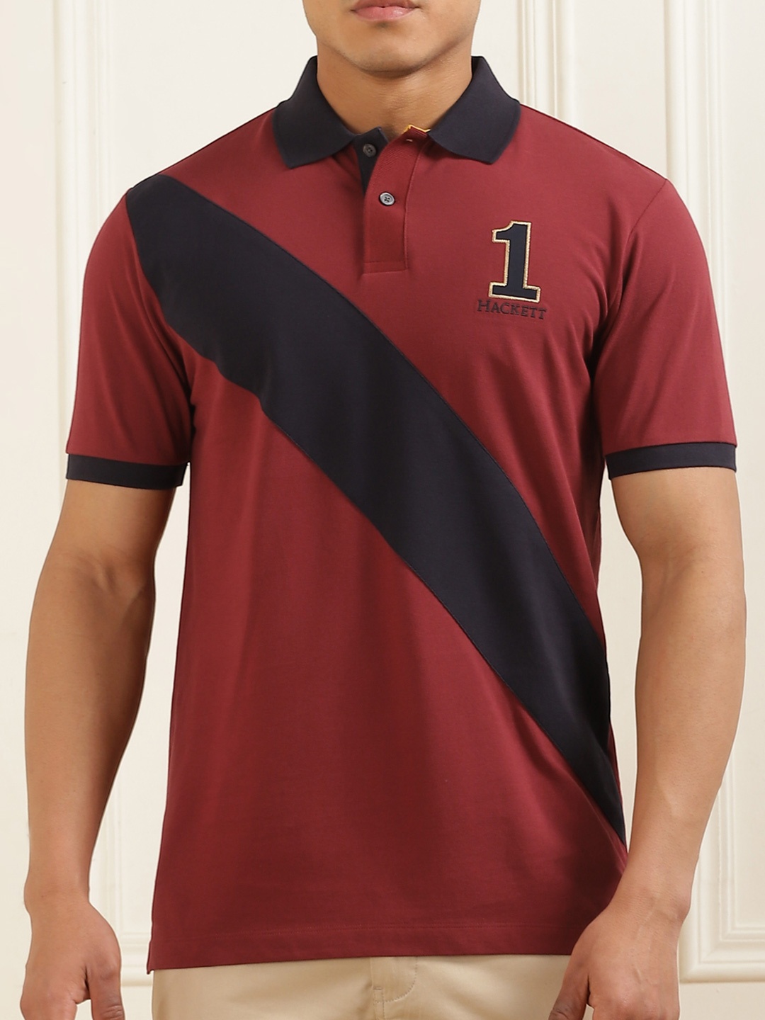 

HACKETT LONDON Men Colourblocked Polo Collar Applique T-shirt, Red