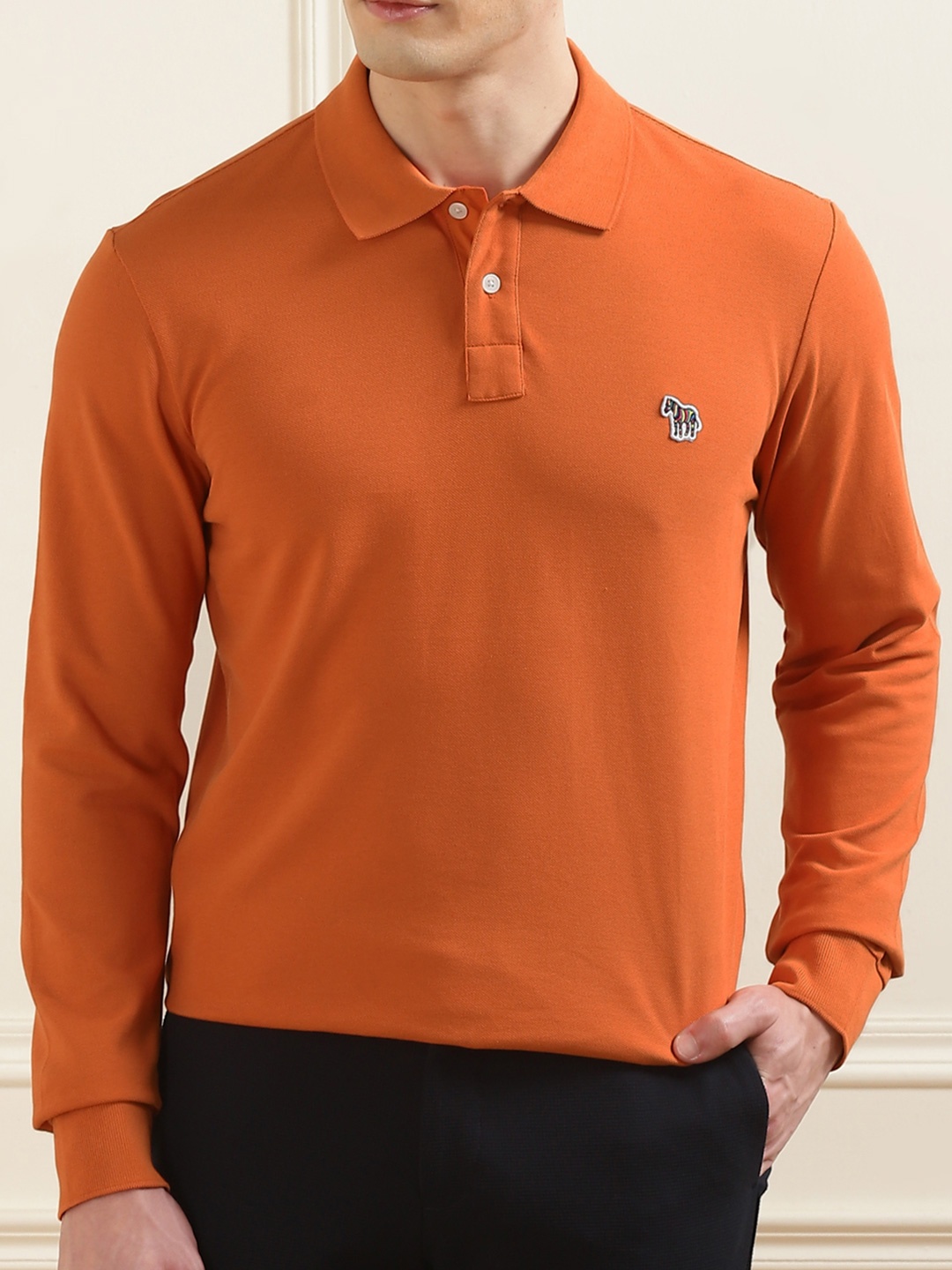 

PS By Paul Smith Men Polo Collar Applique T-shirt, Orange