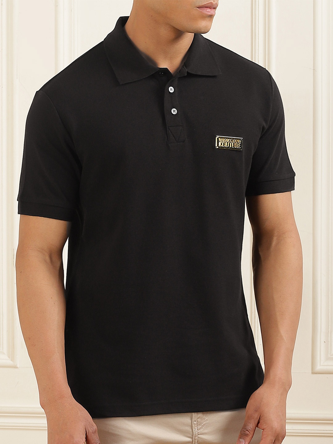 

Versace Jeans Couture Men Polo Collar Applique T-shirt, Black