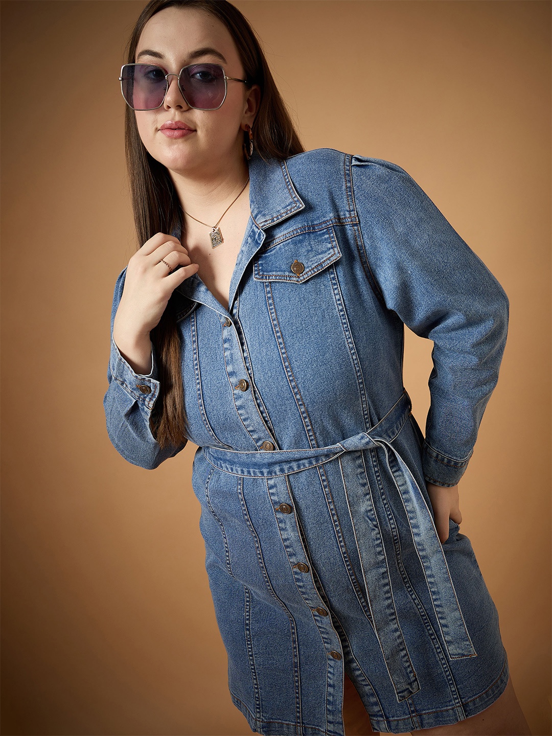 

SASSAFRAS Curve Denim Shirt Dress, Blue