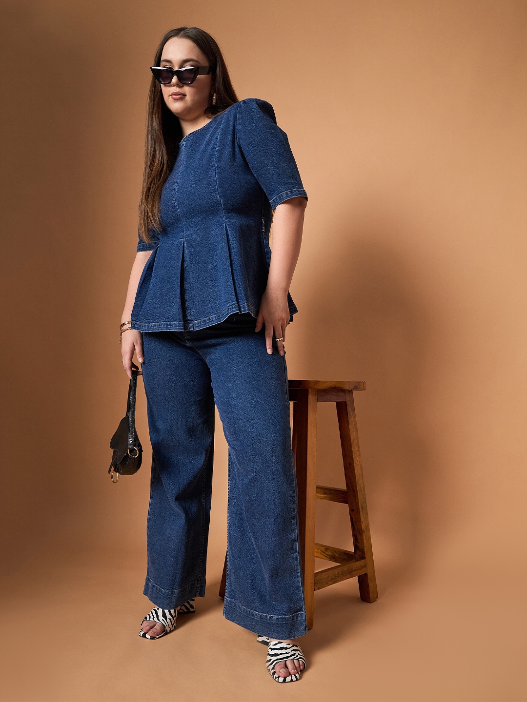 

SASSAFRAS Curve Top With Jeans Co-Ords, Navy blue