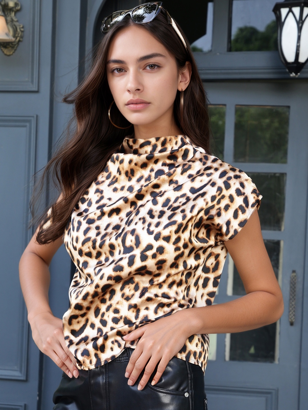 

StyleCast X SERA Animal Print Wrap Top, Beige