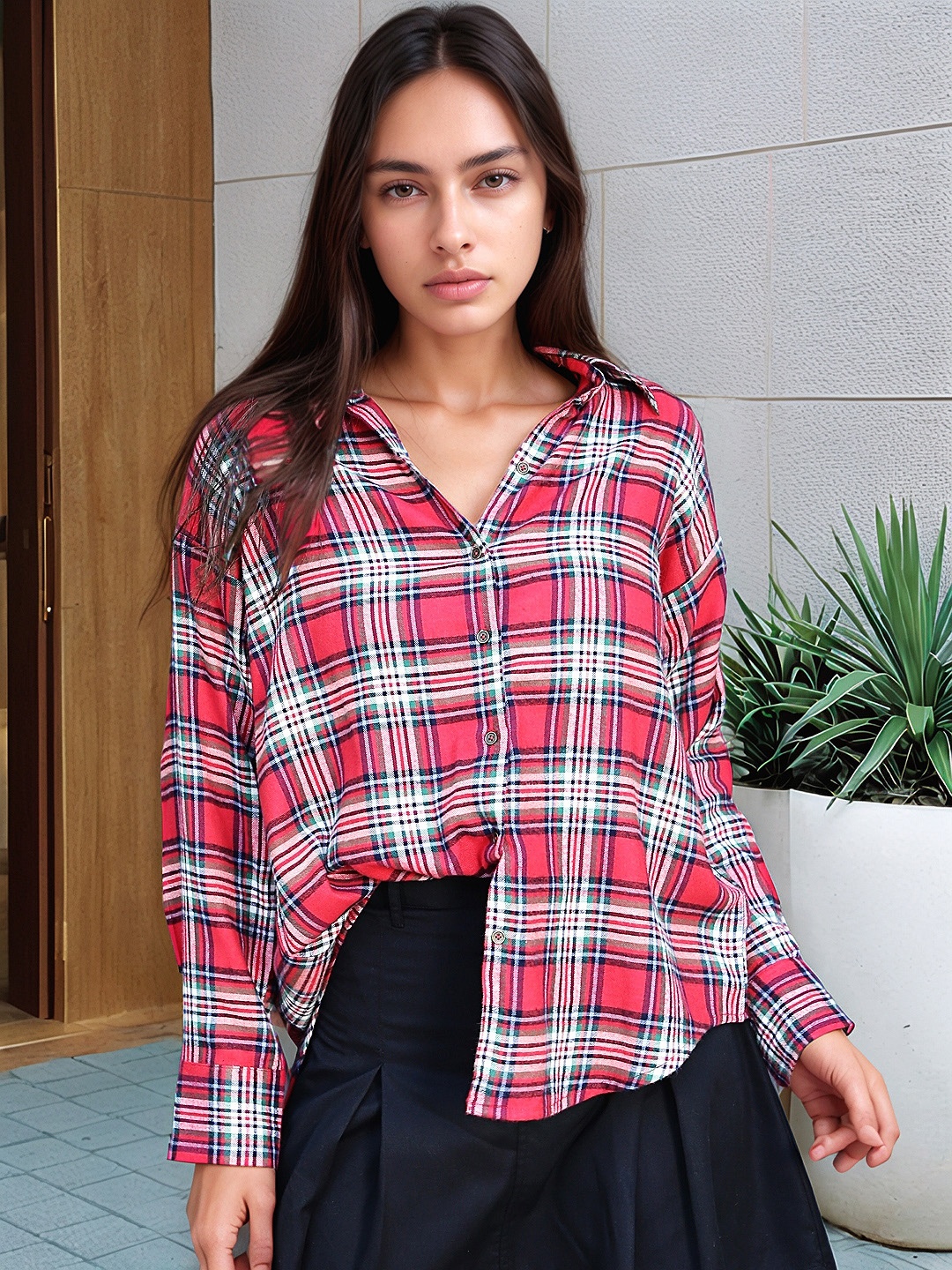 

StyleCast X SERA Women Smart Tartan Checks Opaque Checked Casual Shirt, Red
