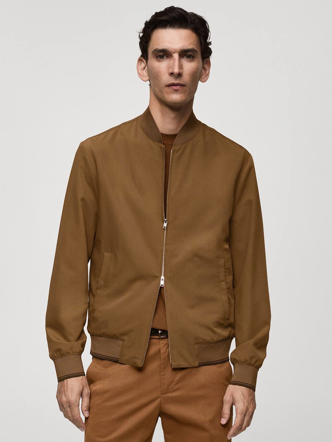 

MANGO MAN Stand-Collar Bomber Jacket, Brown