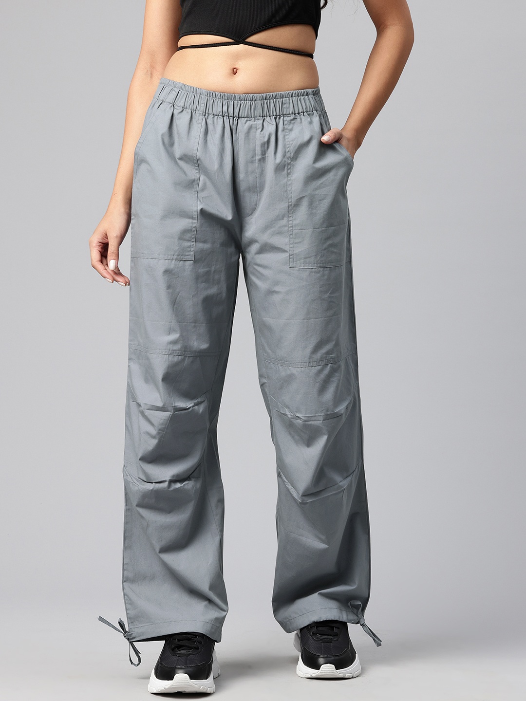 

Popnetic Women High-Rise Cargo Trousers, Grey