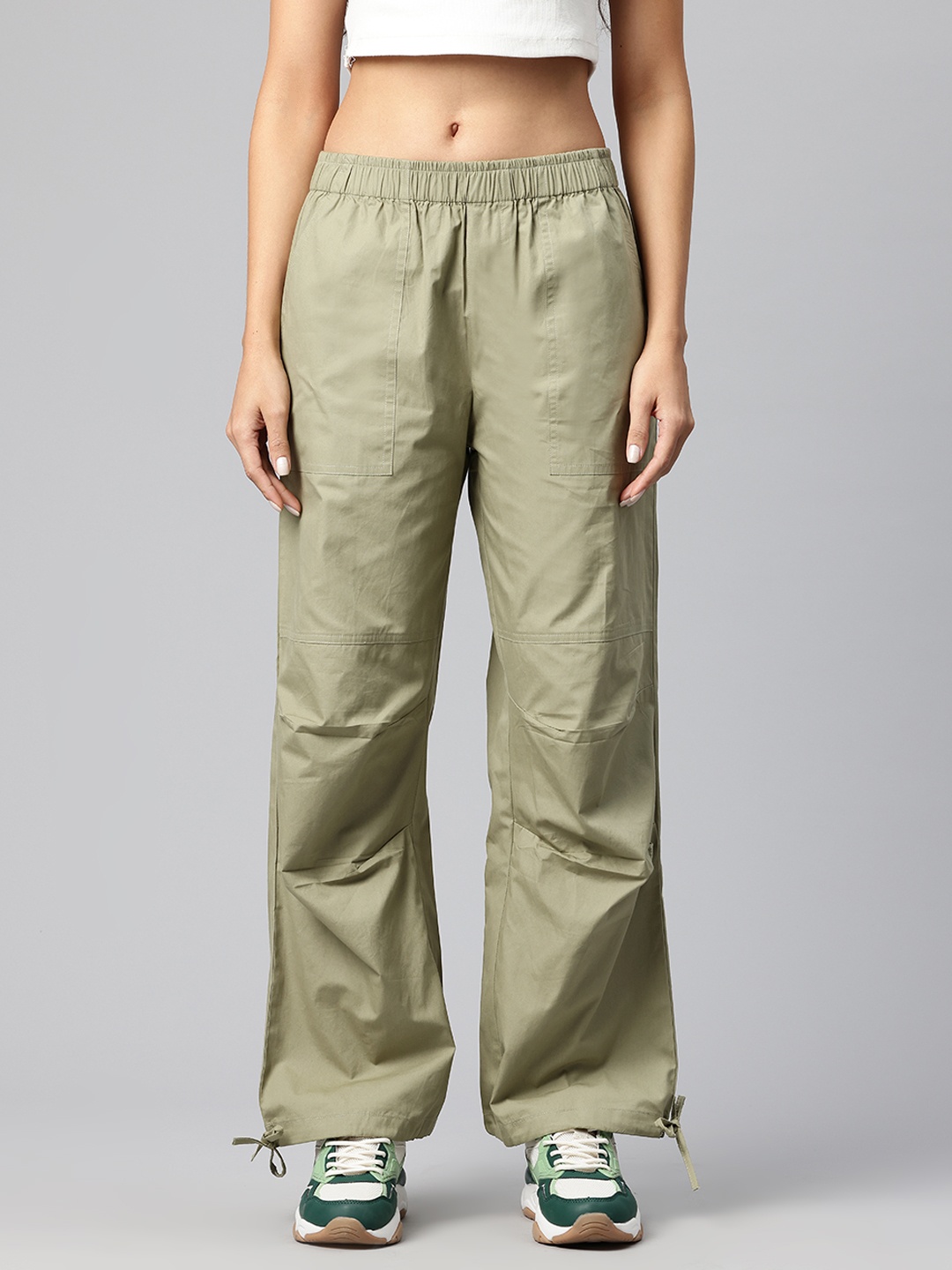 

Popnetic Women Loose Fit High-Rise Cargos Trousers, Green