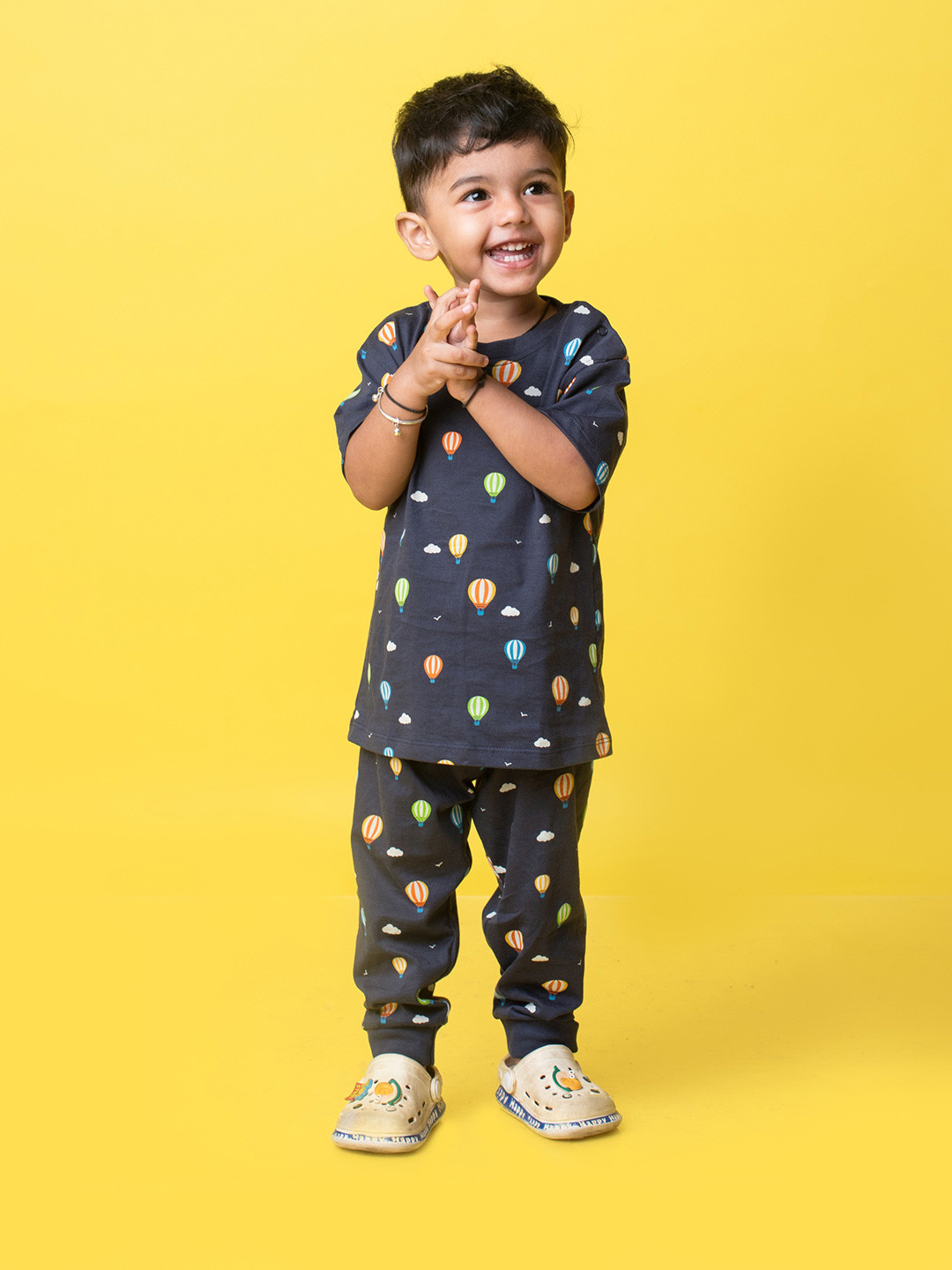 

Orange Sugar Unisex Kids Printed Pure Cotton T-shirt with Pyjamas, Navy blue