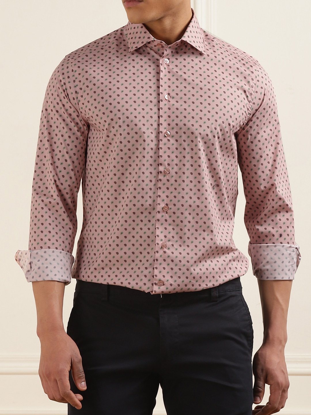 

ETRO Men Slim Fit Opaque Printed Formal Shirt, Peach