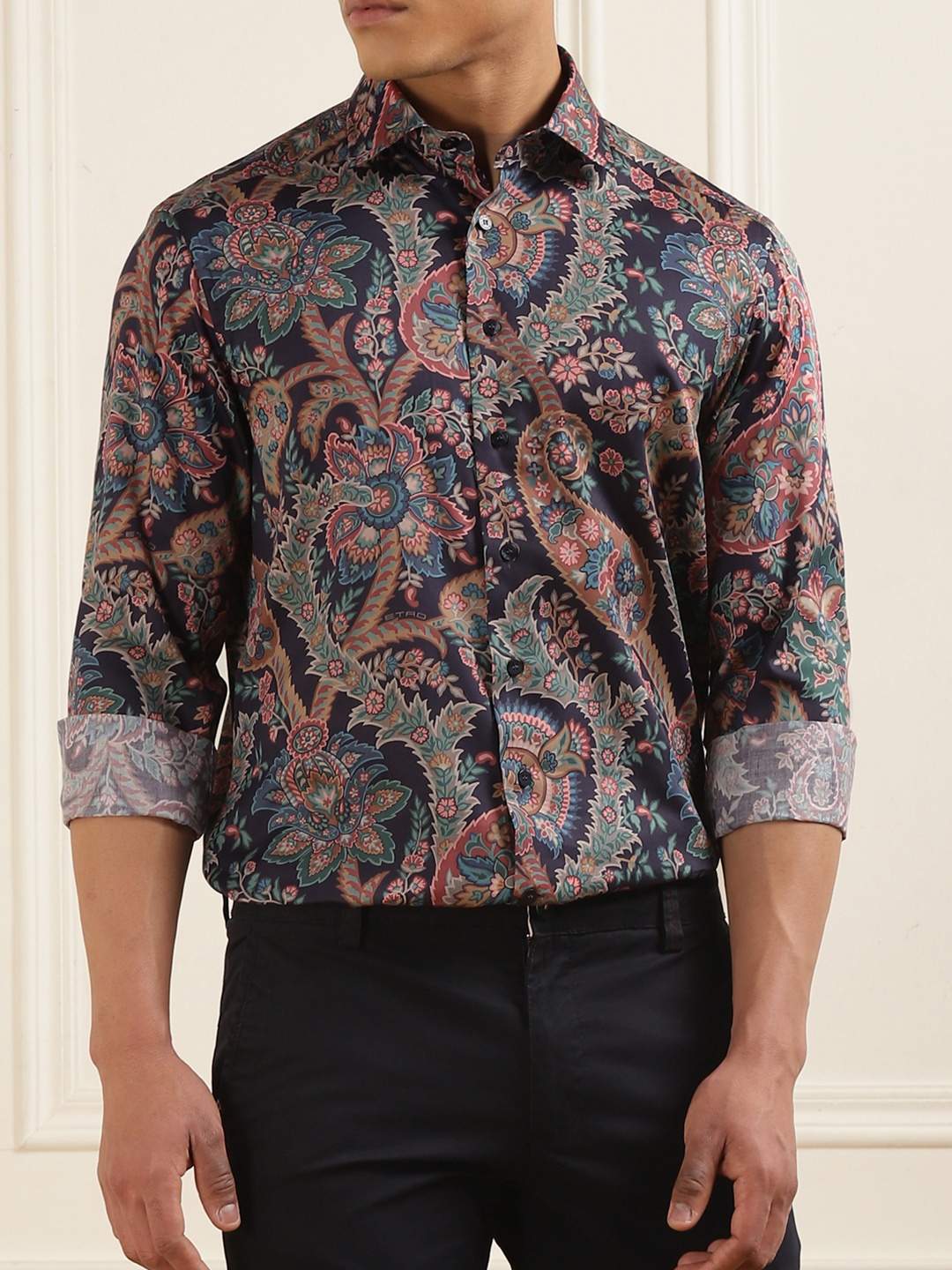 

ETRO Men Slim Fit Opaque Printed Formal Shirt, Navy blue
