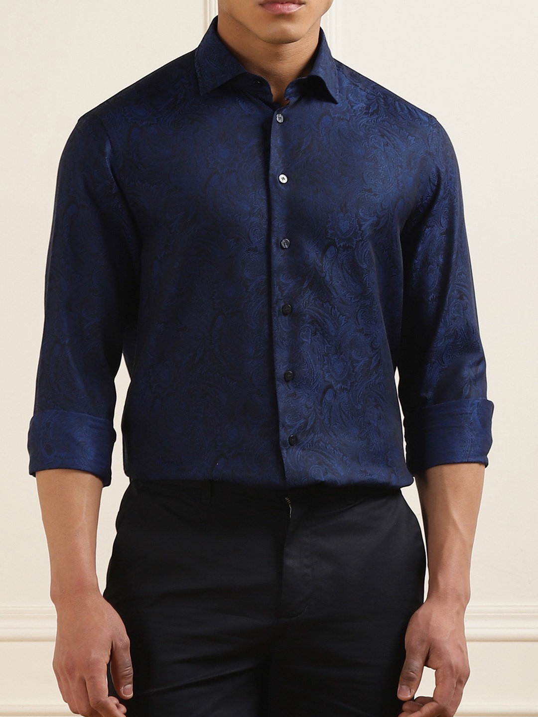 

ETRO Men Slim Fit Opaque Printed Formal Shirt, Navy blue