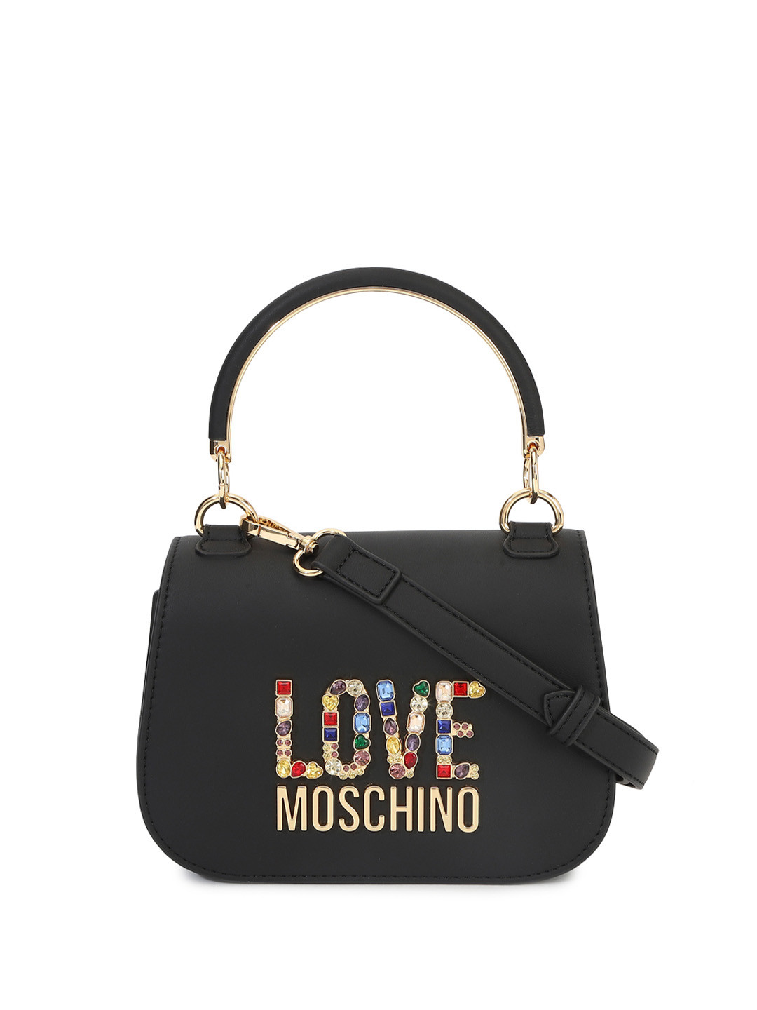 

LOVE MOSCHINO Printed PU Structured Sling Bag with Tasselled, Black