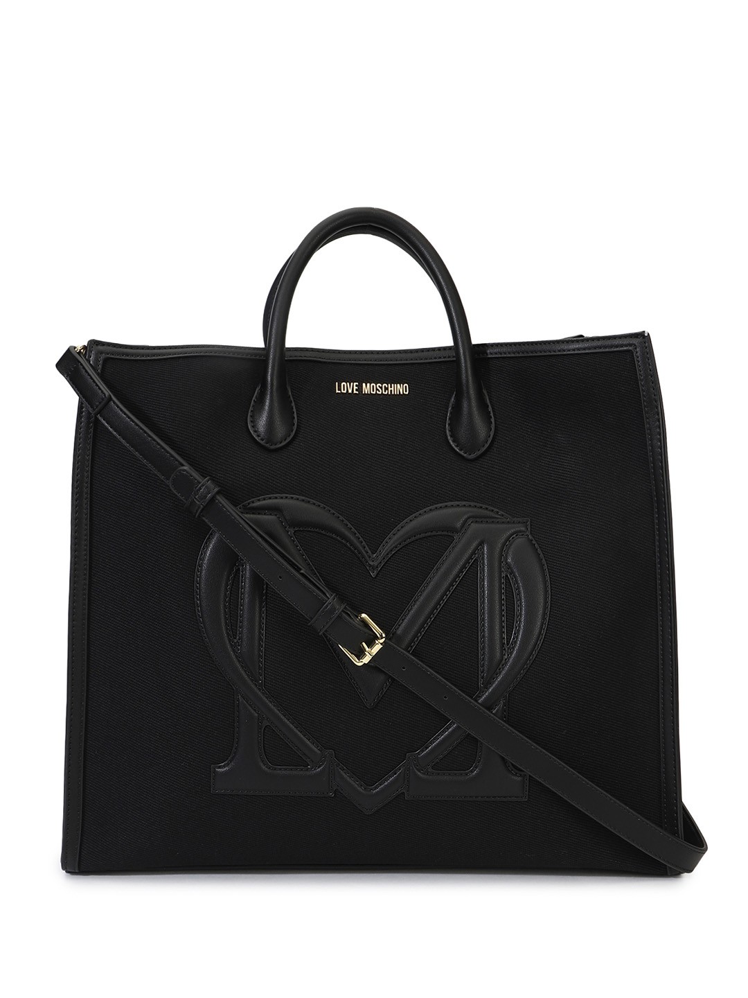 

LOVE MOSCHINO PU Structured Tote Bag with Cut Work, Black