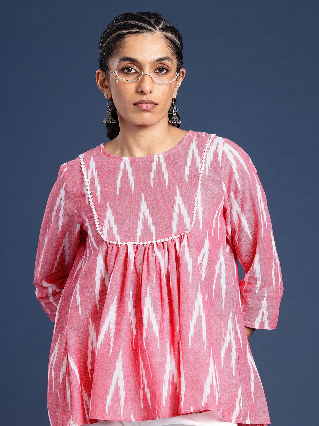 

Taavi Pure Cotton A-Line Ikat Top, Coral