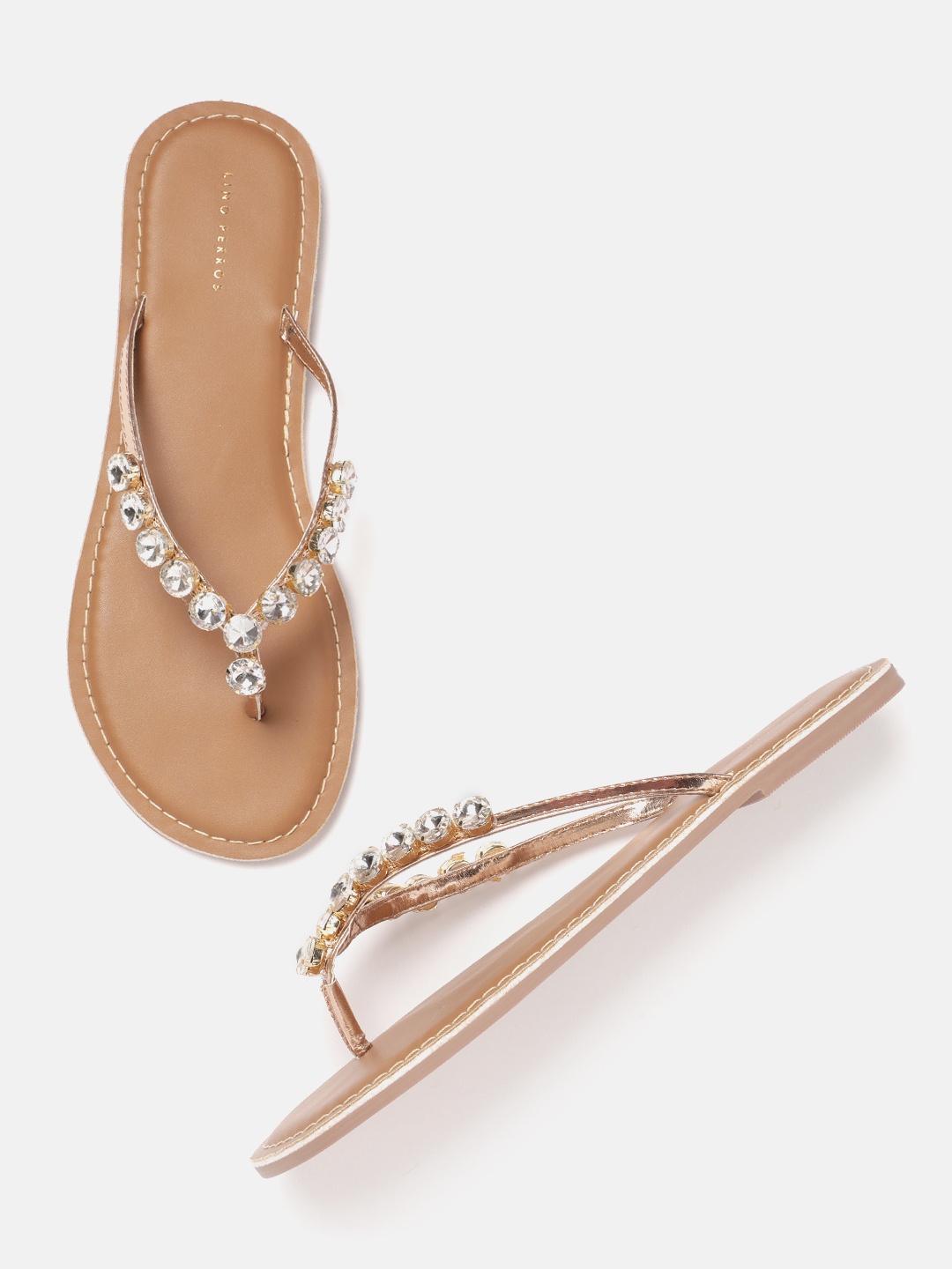 

Lino Perros Women Embellished Open Toe Flats, Rose gold