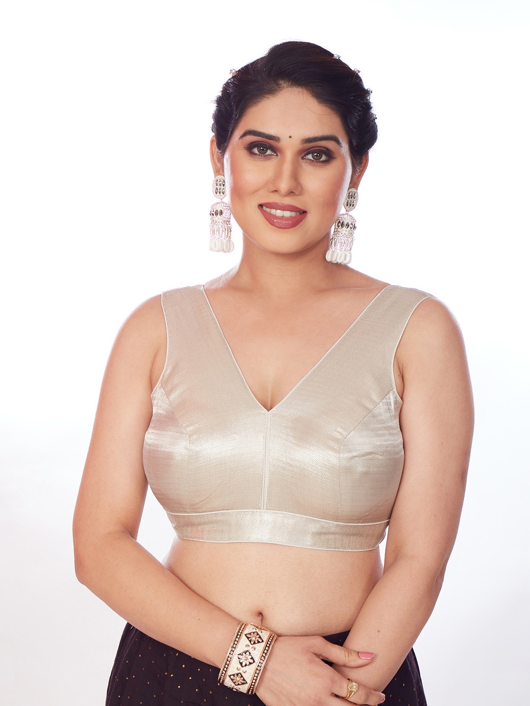 

Mmore Padded Saree Blouse, Silver