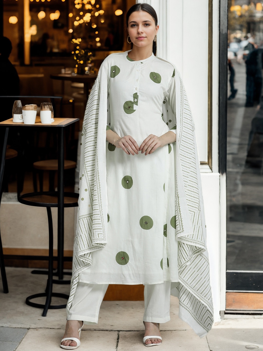 

Jaipur Kurti Printed Pure Cotton A-line Suit Set, Green