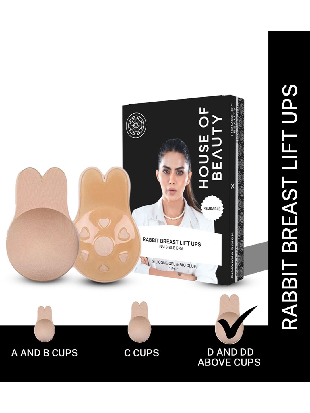 

House of Beauty Reusable Rabbit Breast Lift Ups Invisible Bra, Camel brown
