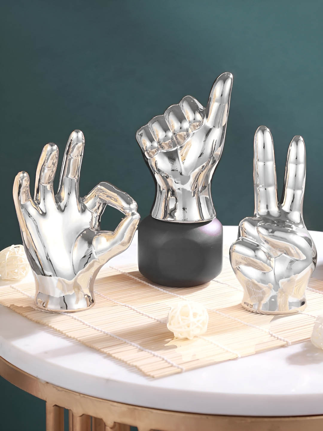 

TIED RIBBONS Set of 3 Hand Sign Showpiece Statue, Grey