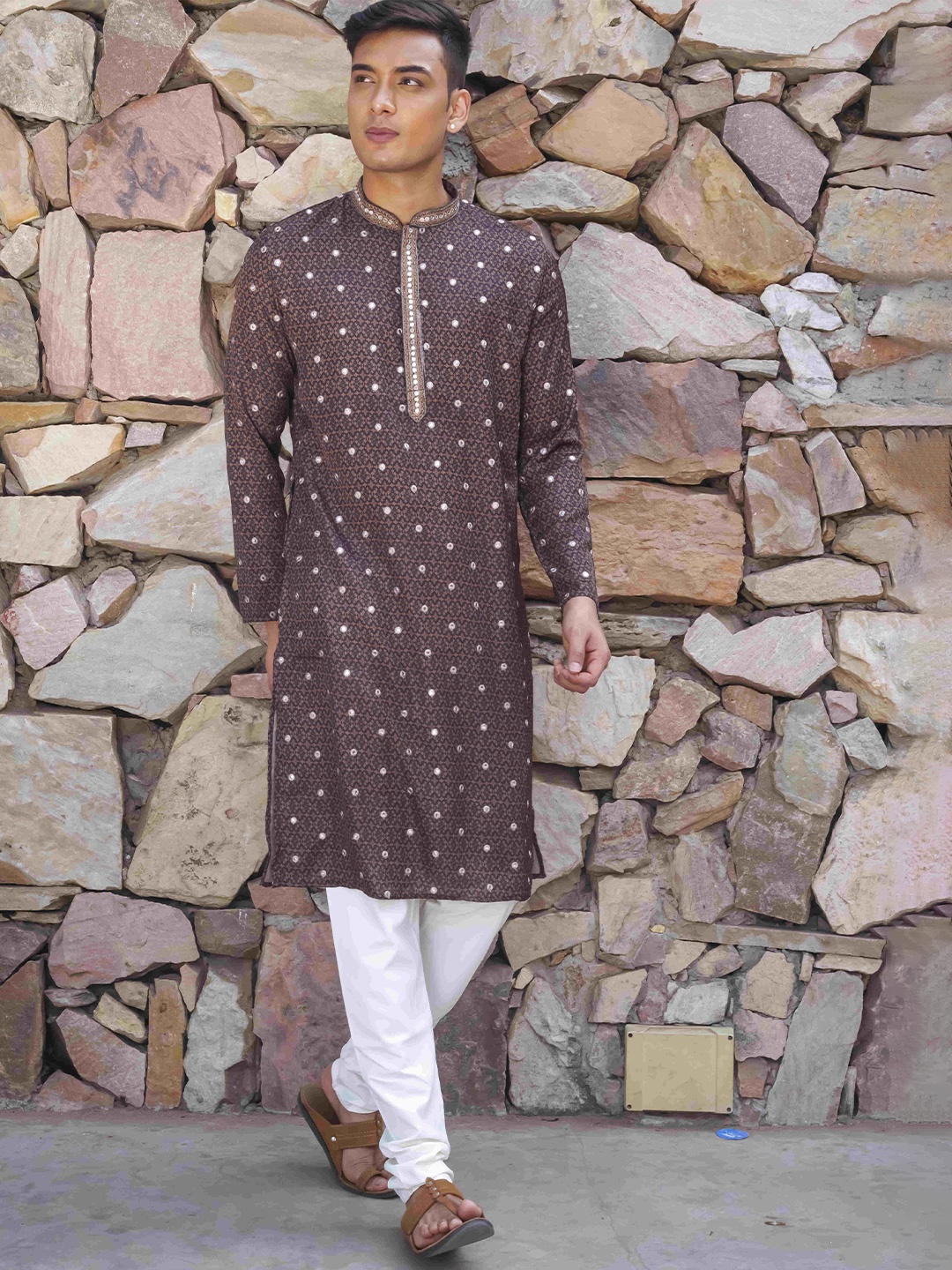 

Ethnic India Ethnic Motifs Printed Mirror Work Straight Kurta, Black