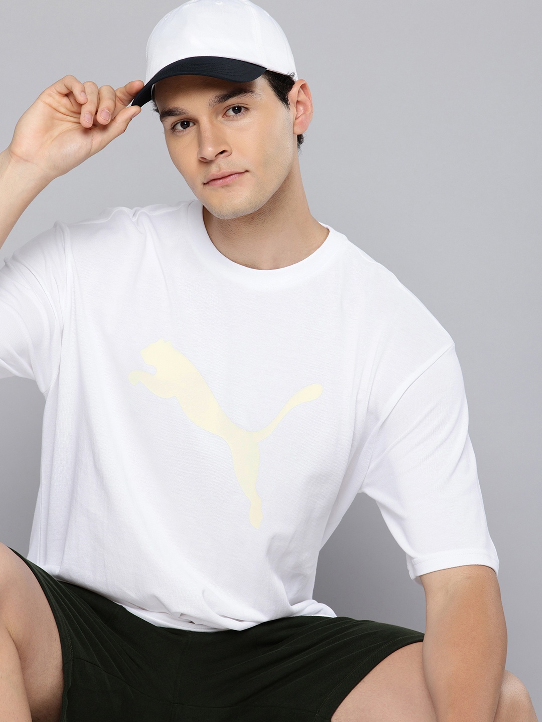

Puma Ess Elevated Boxy Fit Brand Logo Printed Drop Shoulder Pure Cotton T-shirt, White