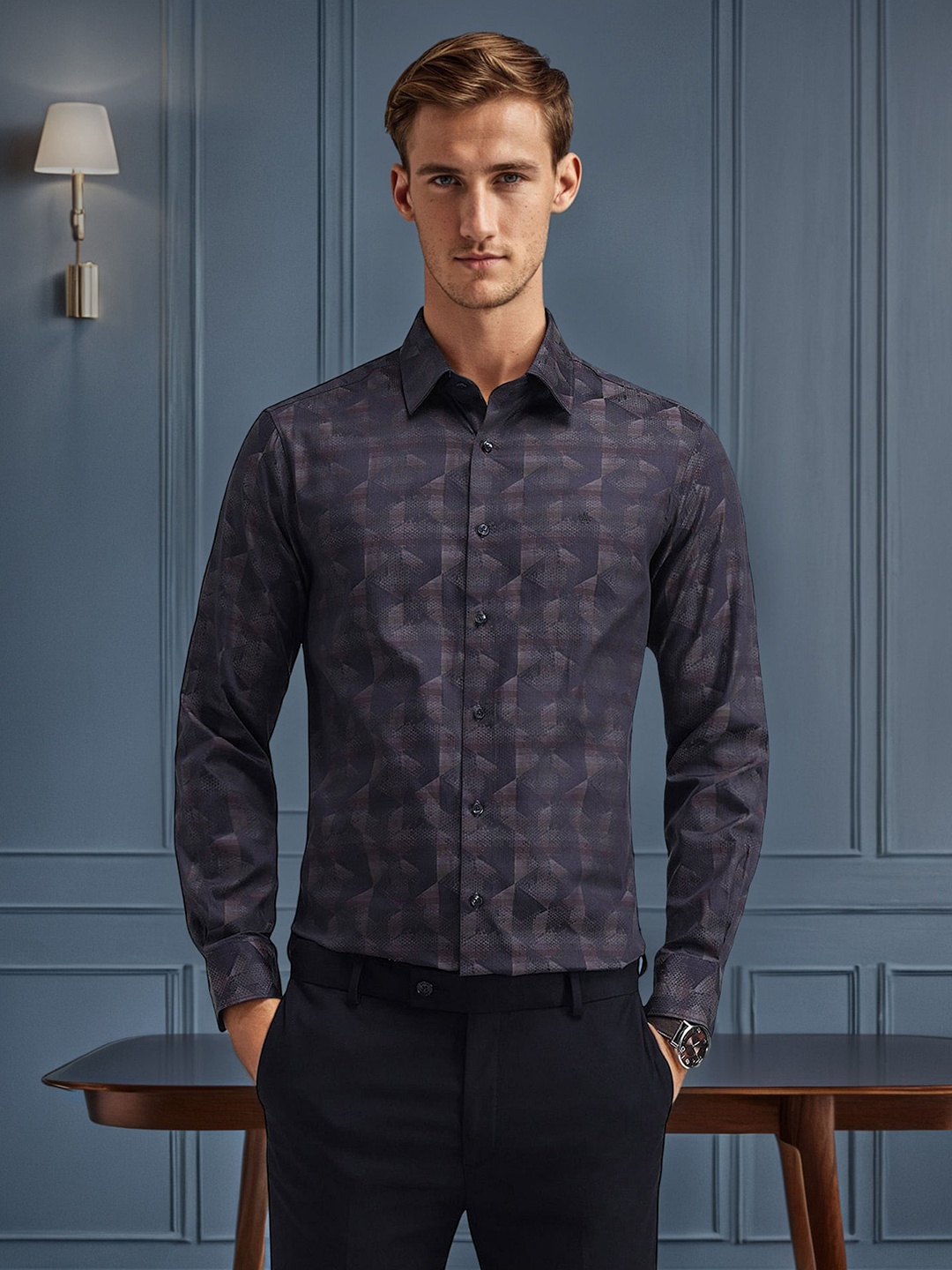 

Arrow Men Modern Slim Fit Floral Opaque Printed Formal Shirt, Purple