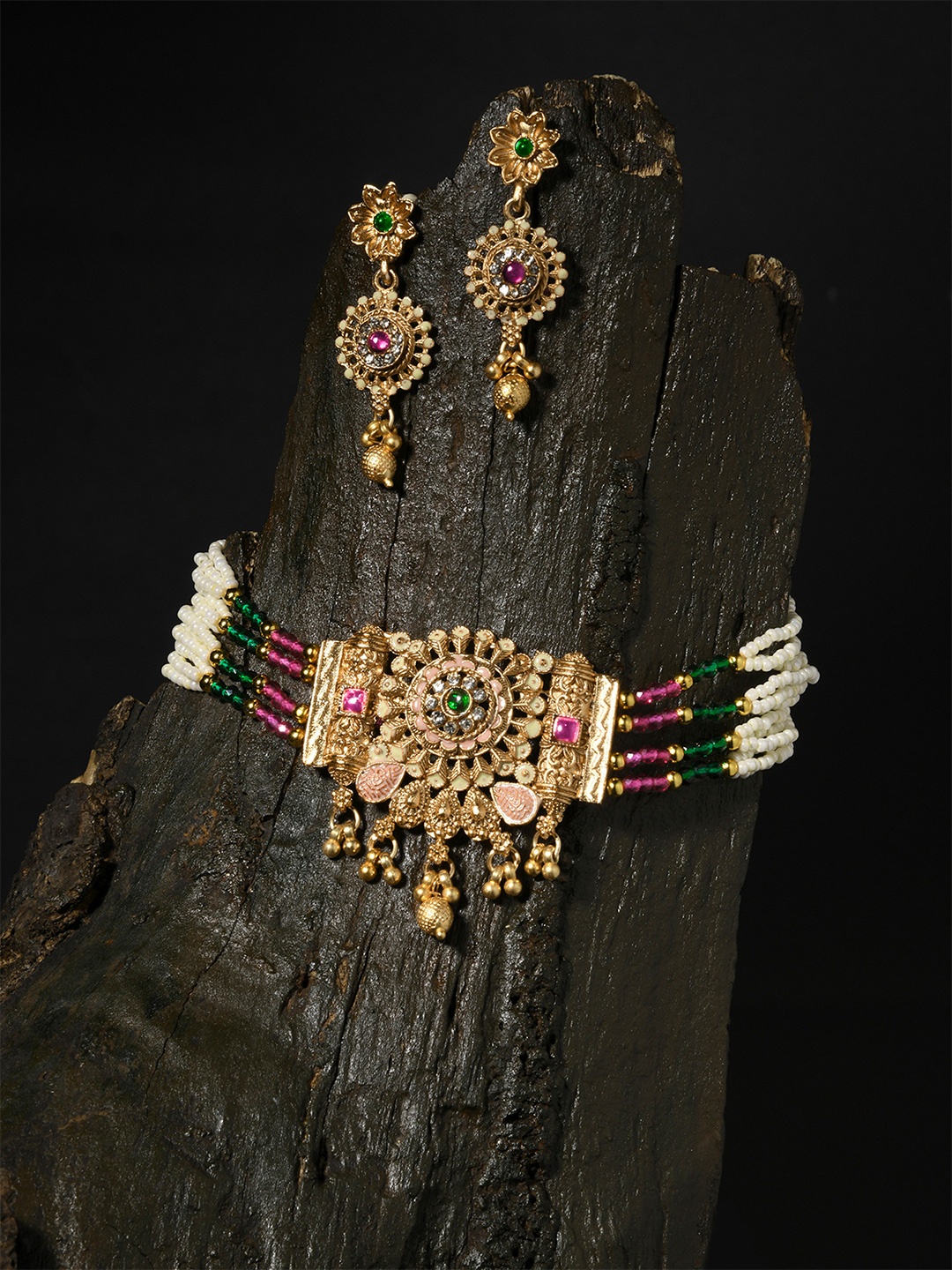 

Kalakrith Milano Stone Studded & Beaded Jewellery Set, Gold