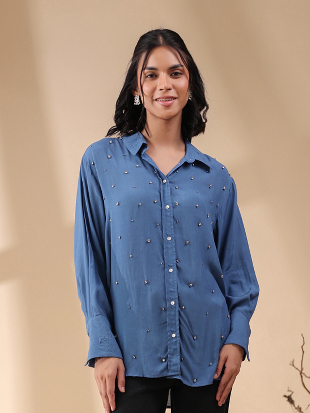 

Nyaro Embellished Shirt Style Top, Blue