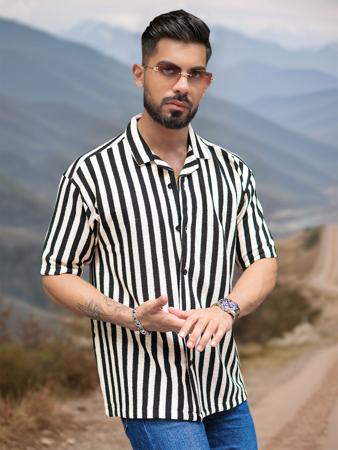 

Maniac Men Comfort Opaque Striped Casual Shirt, White