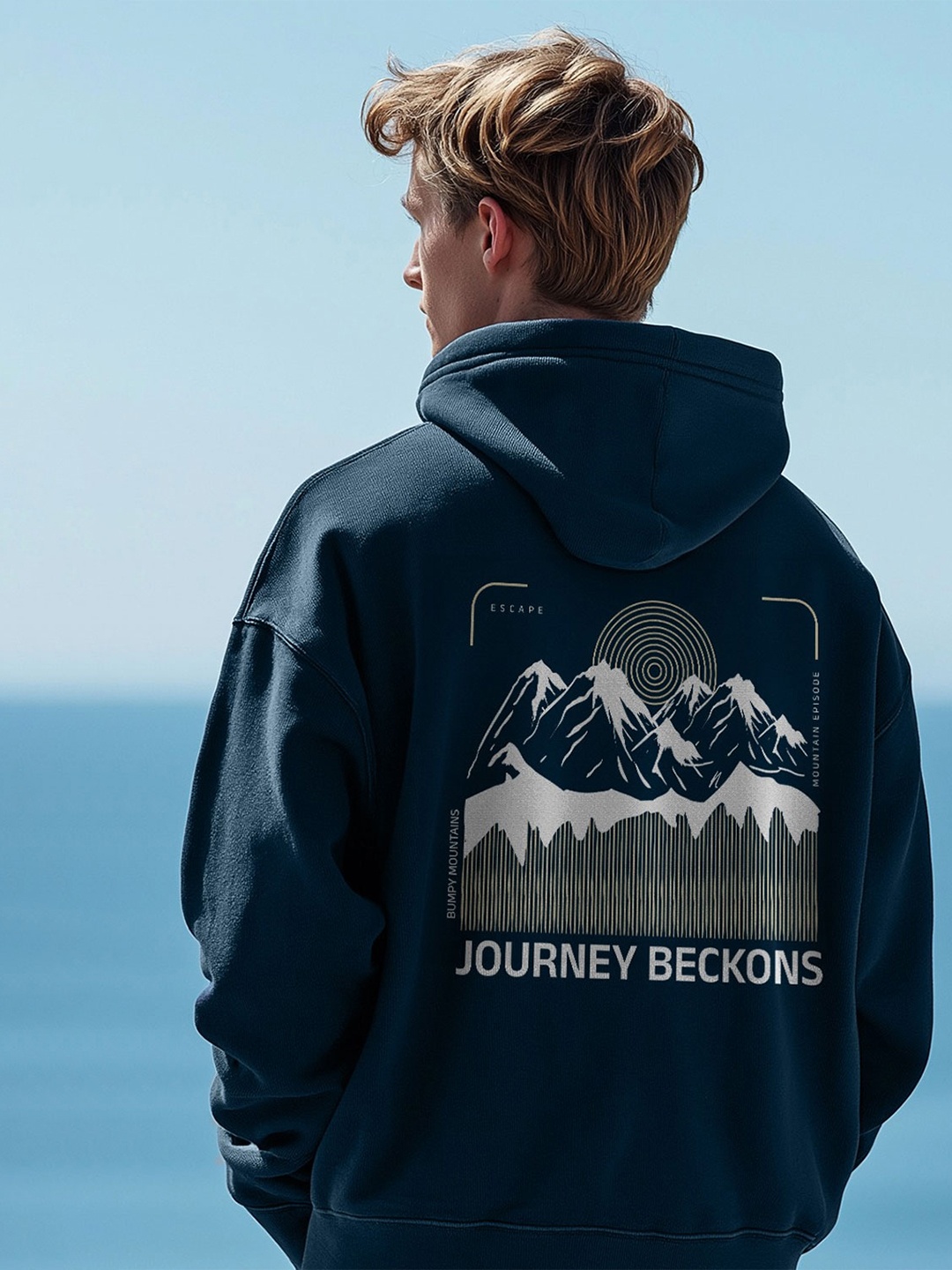 

NOBERO Men Oversized Printed Hooded Sweatshirt, Navy blue