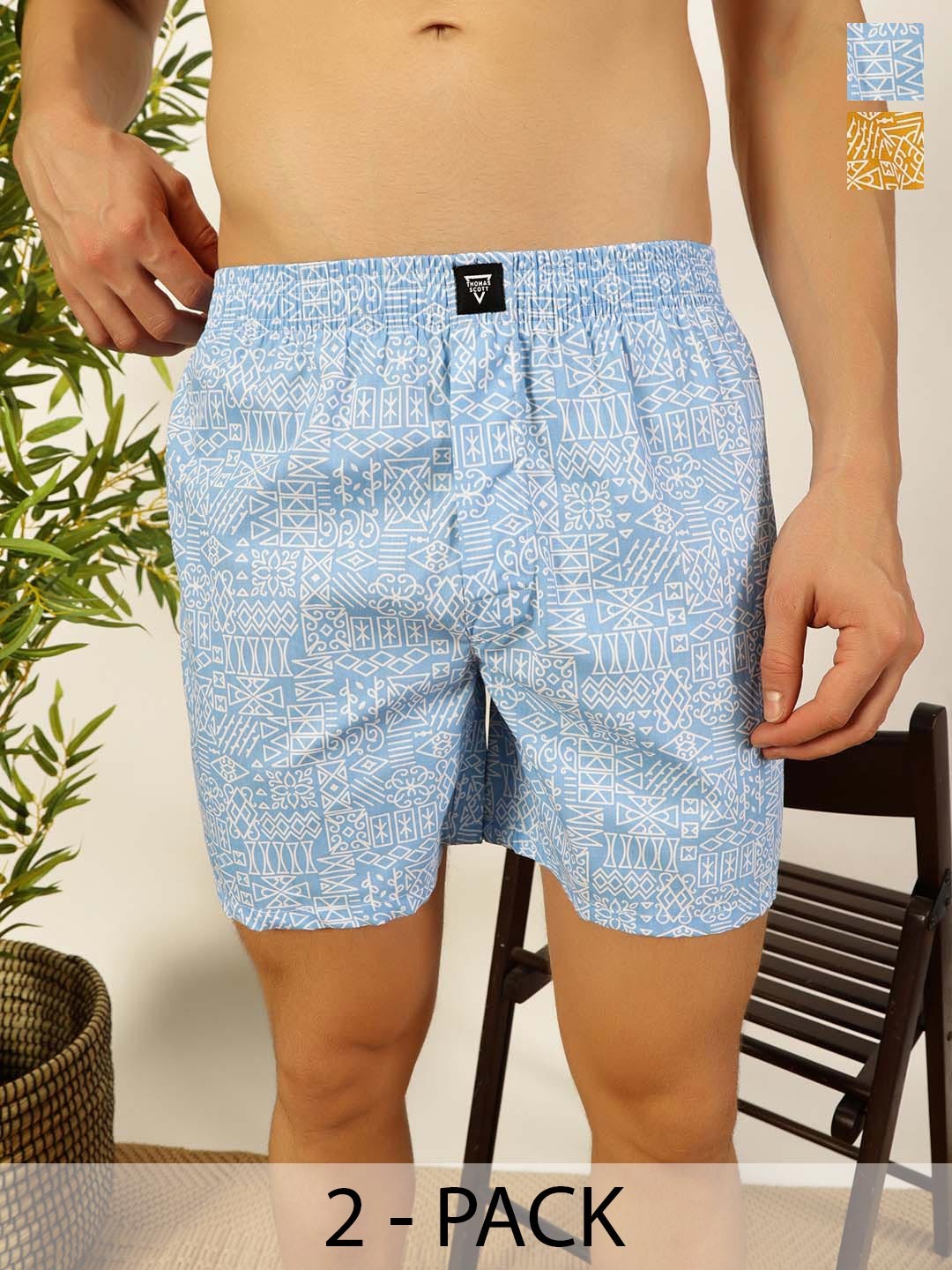 

Thomas Scott Pack Of 2 Printed Pure Cotton Boxers TSBPO2011, Blue