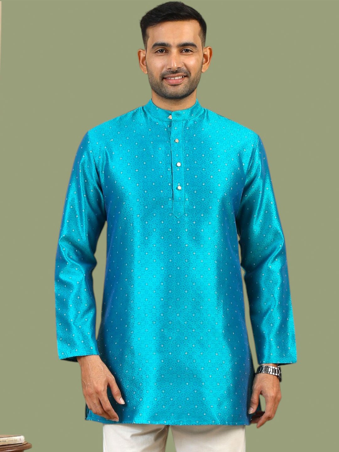 

TATTVA Men Thread Work Kurta, Turquoise blue