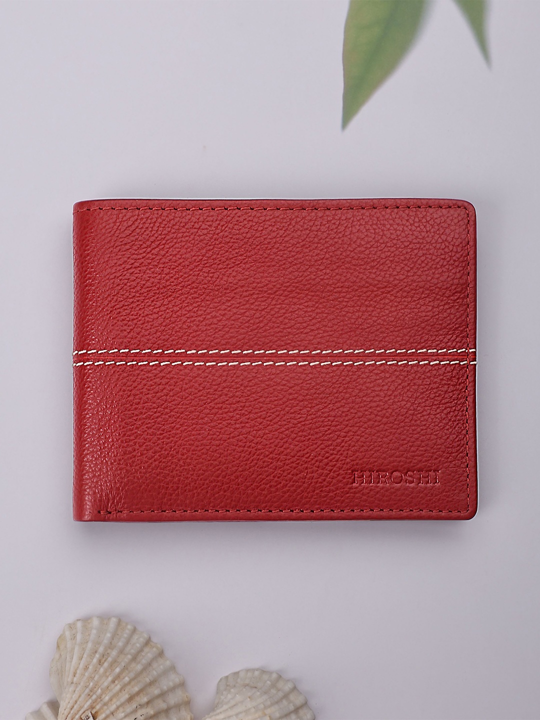 

HIROSHI Men Leather Two Fold Wallet, Red