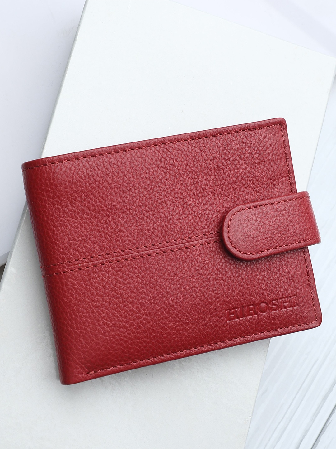 

HIROSHI Men Leather Two Fold Wallet, Red