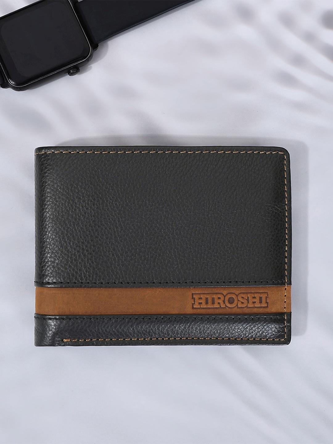 

HIROSHI Men Leather Two Fold Wallet, Black